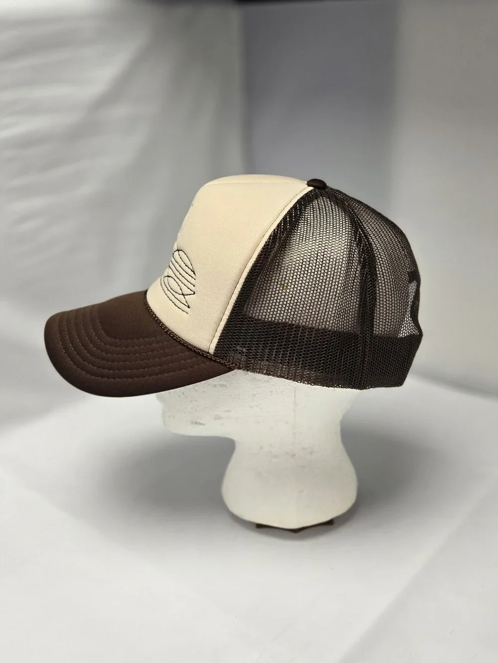 Otto Trucker Hat Western Boot Stitch Embroidered Design SnapBack Brown Mesh New
